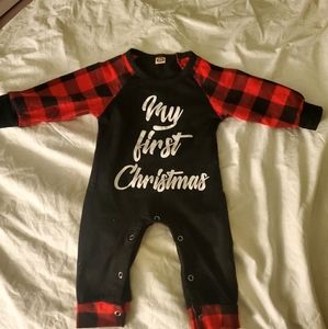 My 1st Christmas Plaid Sleeve Baby Romper NWOT